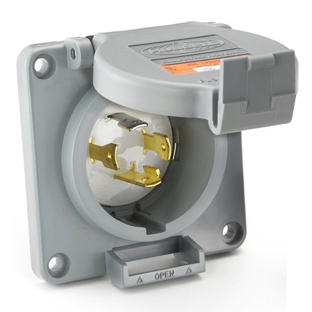 HUBBELL WIRING DEVICE-KELLEMS Locking Devices, Twist-Lock®, Watertight Safety Shroud, Flanged Inlet, 30A 3-Phase Delta 250V AC, L15-30P, Screw Terminal, Reversed Service HBL2725SWR